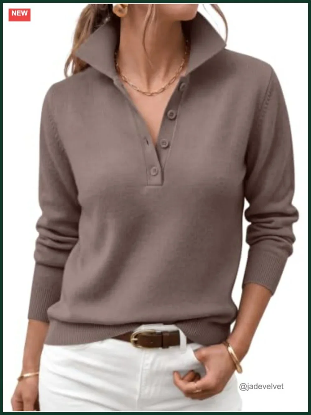 Women's Knit Button Polo Pullover Sweater Long Sleeve Casual Lightweight
